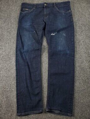 Hugo Boss Maine Jeans Mens 38x32 Straight Leg Stretch Dark Wash Blue Denim